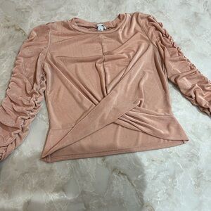 Fashion Nova Blush Ruched Sleeve Blouse